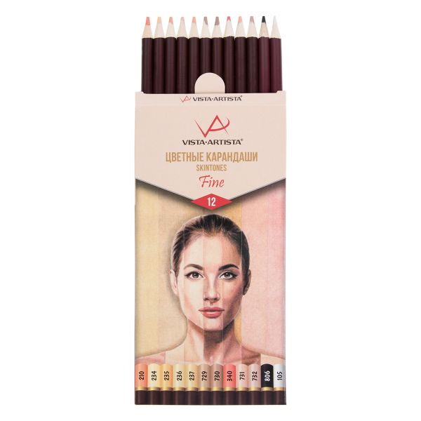 Набор цветных карандашей Скинтонс заточенный 8х12 цв, Vista-Artista Fine VFCPS-12