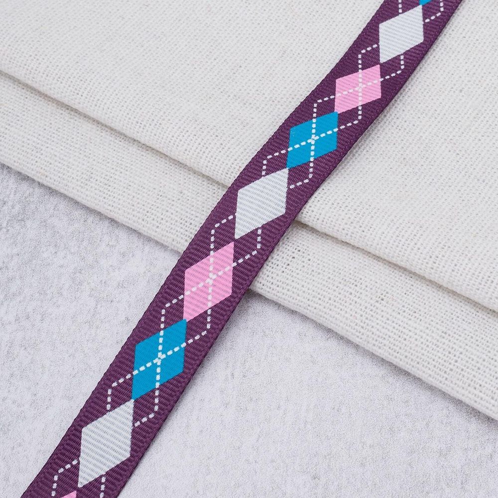 Лента репсовая (в рубчик) с рисунком 15.0 мм / 45.72 метра, ID 15133 цв.т. фиол, 24543