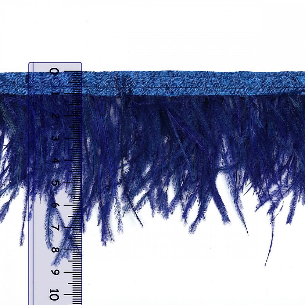 Перья на ленте Страус 8 см, FBY-08-043, цв. синий, 2м