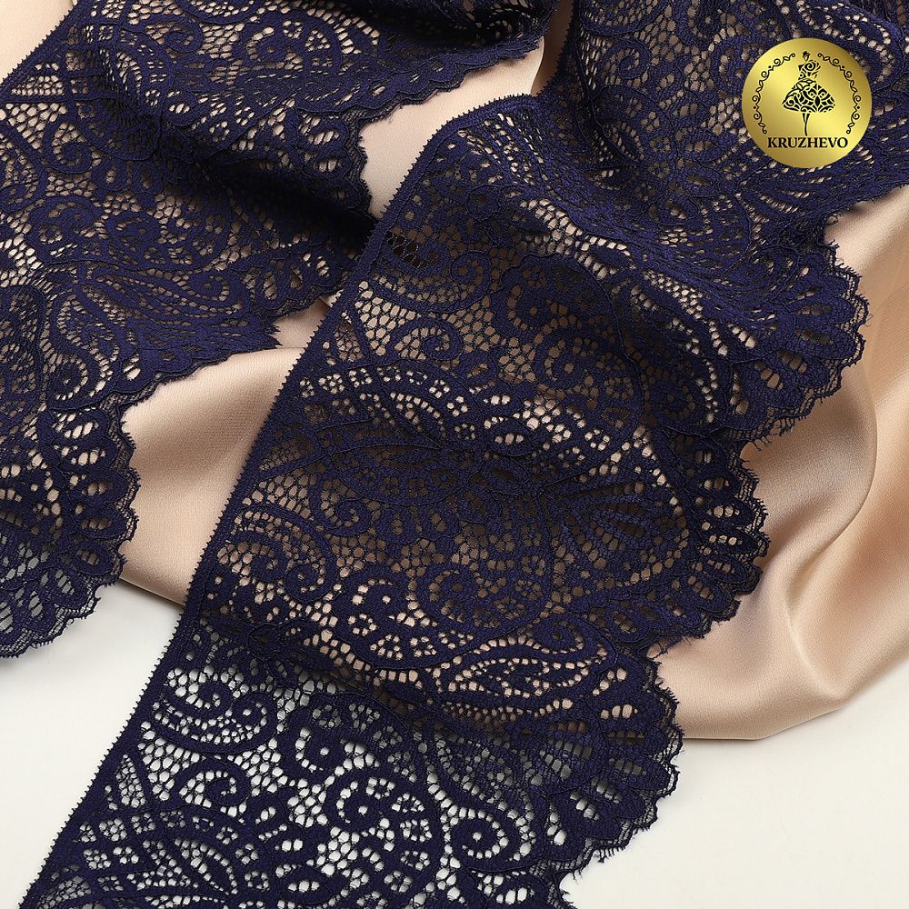 Кружево эластичное (стрейч) 110 мм, 40992PP цв.L061 т.синий уп.25м, Kruzhevo