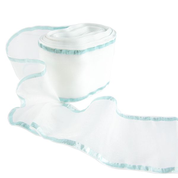 Лента капроновая для бантов 75 мм, / 25 метров, с метал. кромкой, белый/ голубой, Gamma С 3502 с метал. кромкой