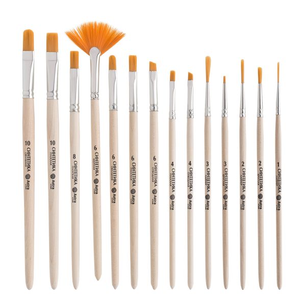 Набор кистей №10, синтетика (круглая, овальная, плоская, лайнер, веерная), 14 штук, Astra&Craft