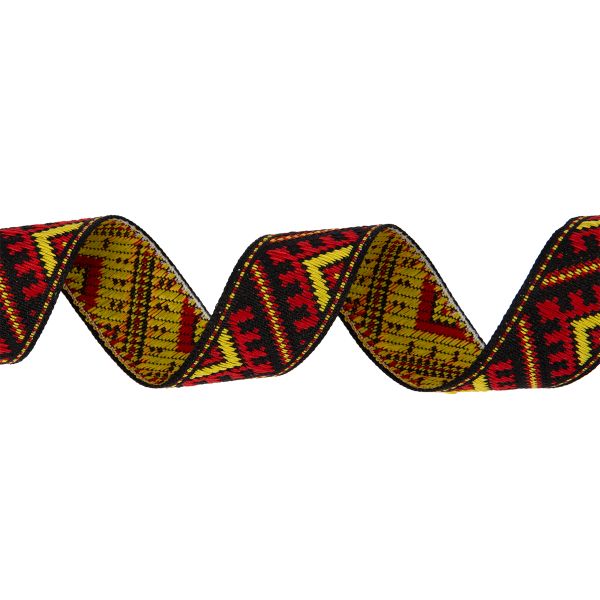 Лента (тесьма) жаккардовая 23.0-25.0 мм / 25 метров, черный/желтый/красный, Blitz