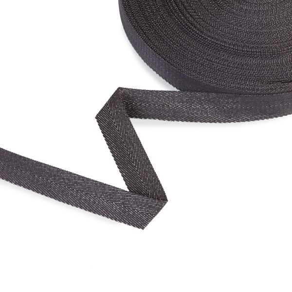 Тесьма (лента) киперная п/э с люрексом 20 мм / 50 метров, т.серый-серебристый/dark grey-silver, Gamma TPTL-20