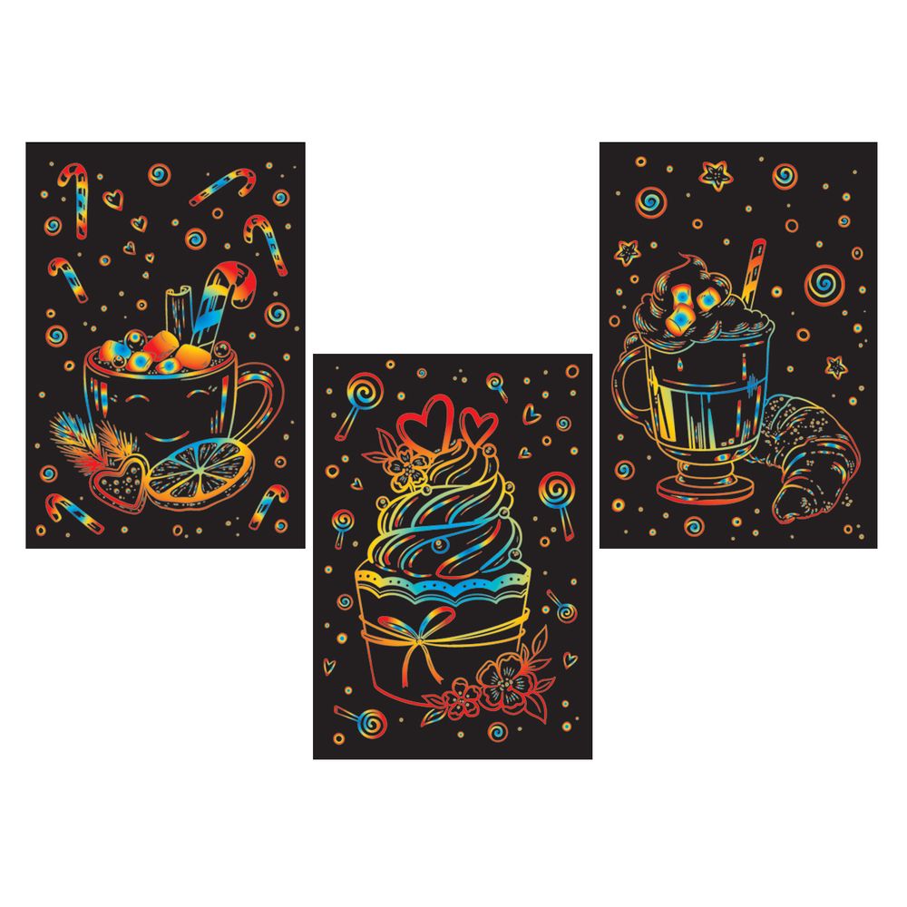 Набор для творчества Гравюра мини Сладкое угощение (мульти), 10х15 см, 1х3 шт, Hobbius GHPM-03