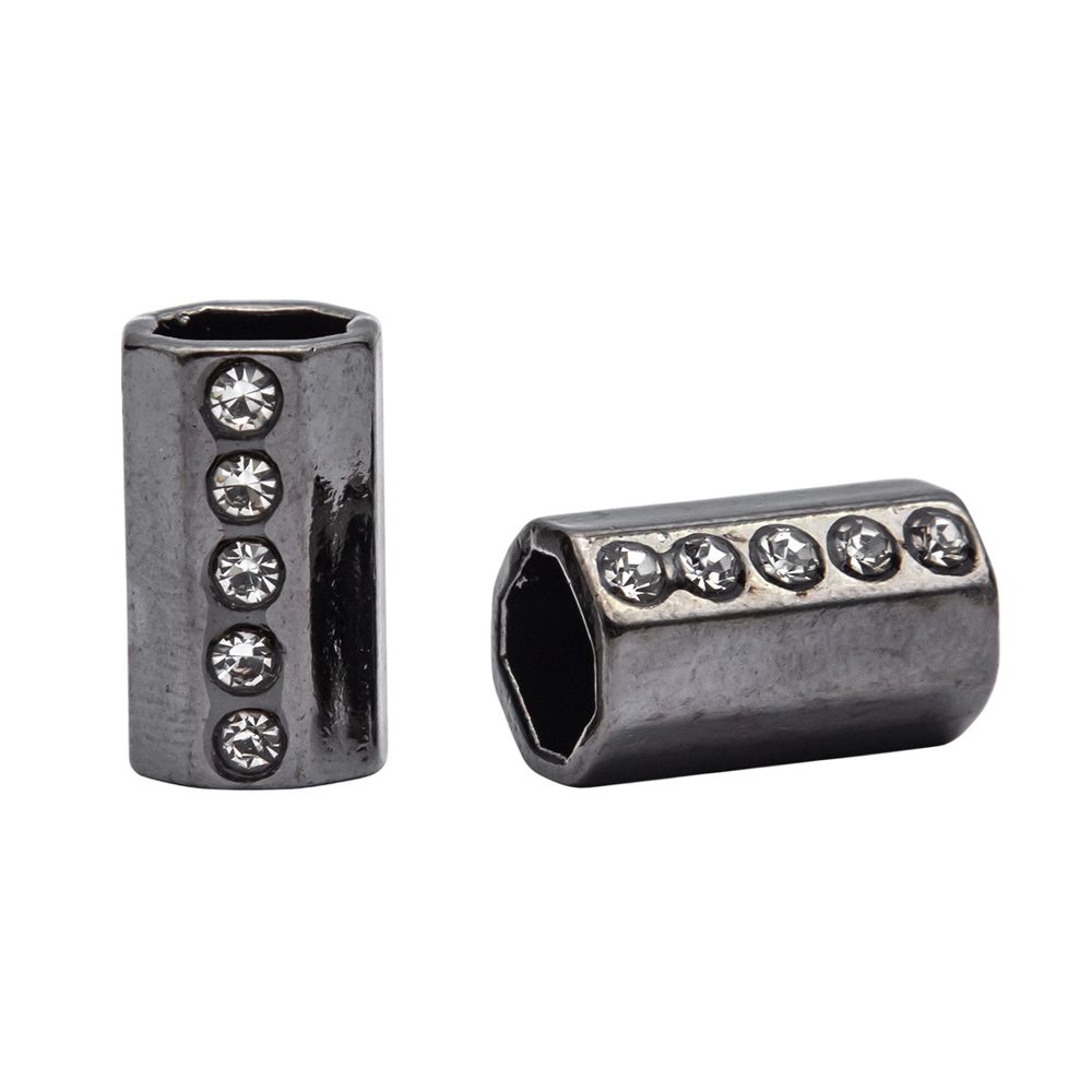 Наконечник для шнура металл цилиндр со стразами ⌀3,5/7 мм, 15,5х8,5 мм (чер.никель), 20 шт