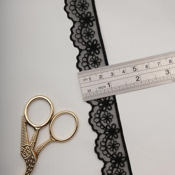 Кружево на сетке 30 мм / 13.7 метров, черный, 3AR1247