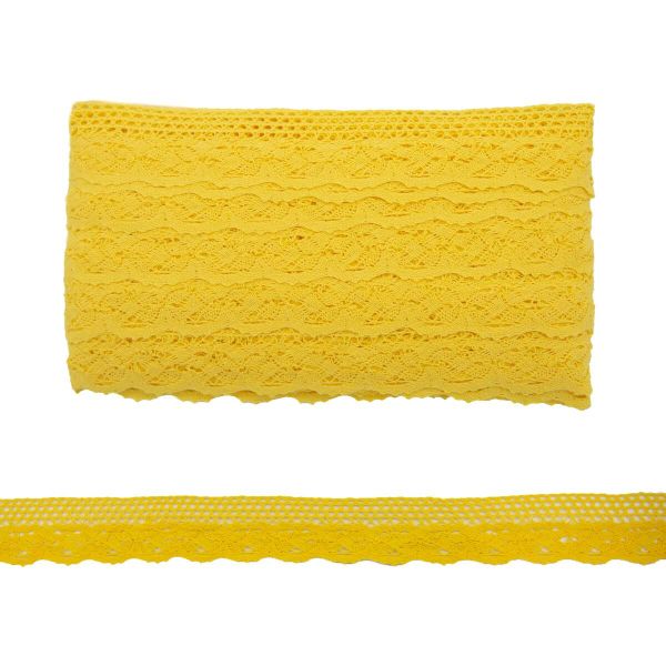 Кружево вязаное (тесьма) 33 мм, х/б, JD013 желтый, 20 м