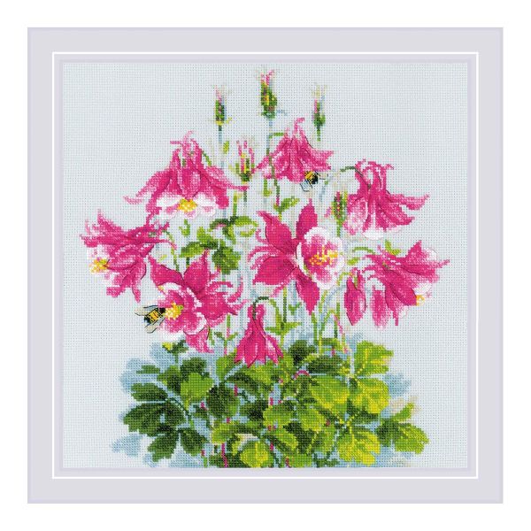 Набор для вышивания нитками Риолис 2264, Розовая аквилегия 30х30 см