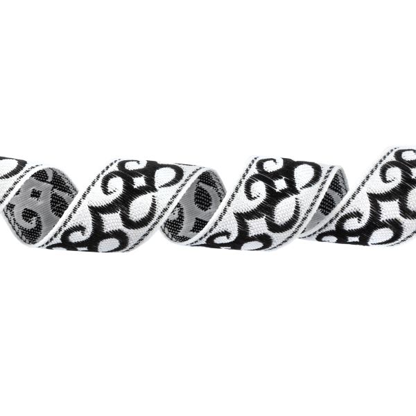 Лента (тесьма) жаккардовая 24.0 мм / 25 метров, Орнамент для северных народов, рис 9787 белый/черный (№4), Gamma С3772