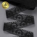 Кружево отделочное в стиле "трикотаж" 40 мм, TBY 1660, цв.10 черный, уп.27.4м