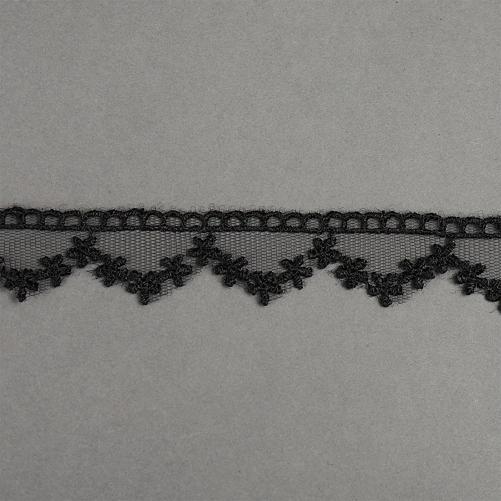 Кружево на сетке 20 мм, диз. 866, цв.03 черный, уп. 9 м, Kruzhevo