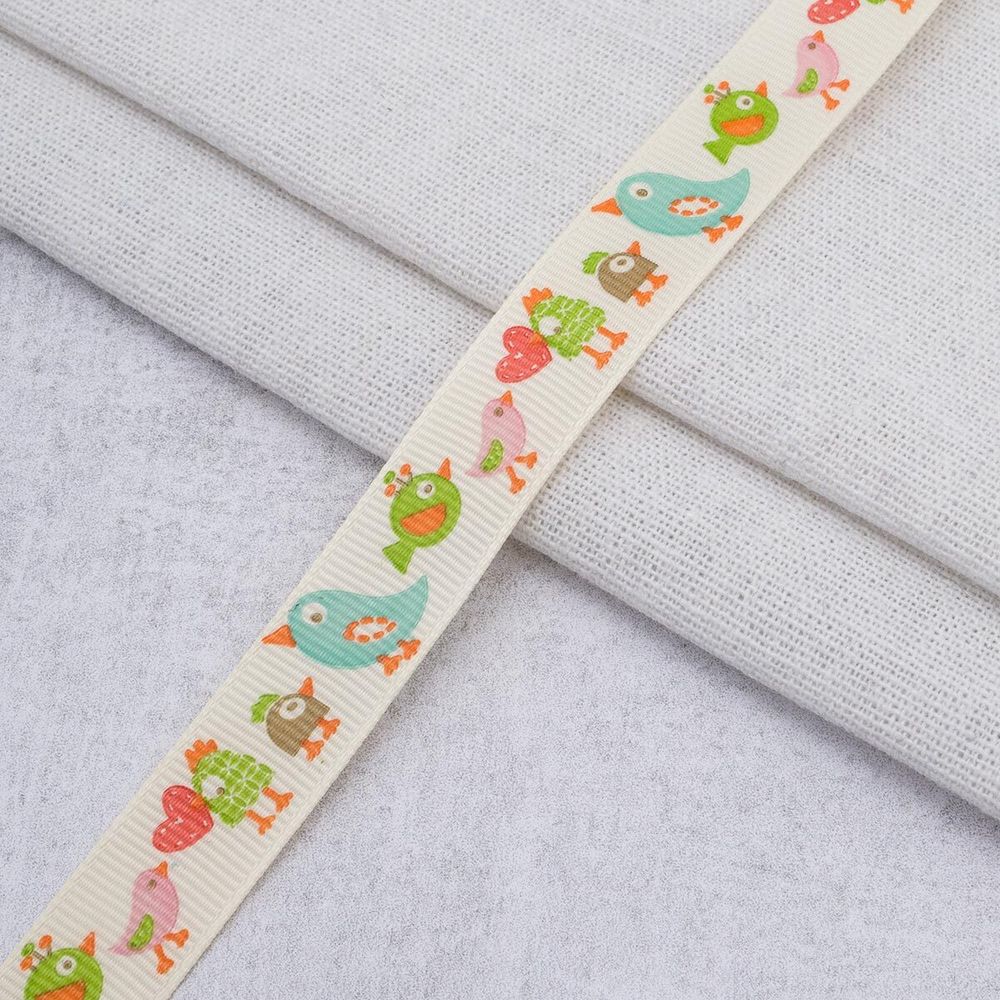 Лента репсовая (в рубчик) с рисунком 15.0 мм / 45.72 метра, ID 1566, цв. молочный, 23298