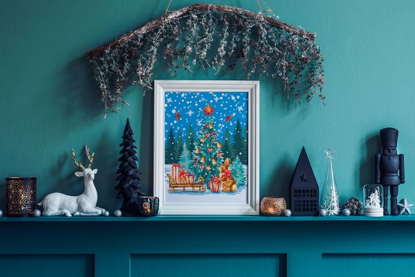 Картина по номерам Фрея PKZ/PM-078, Зайчик у ёлки, (на картоне) 40х30 см