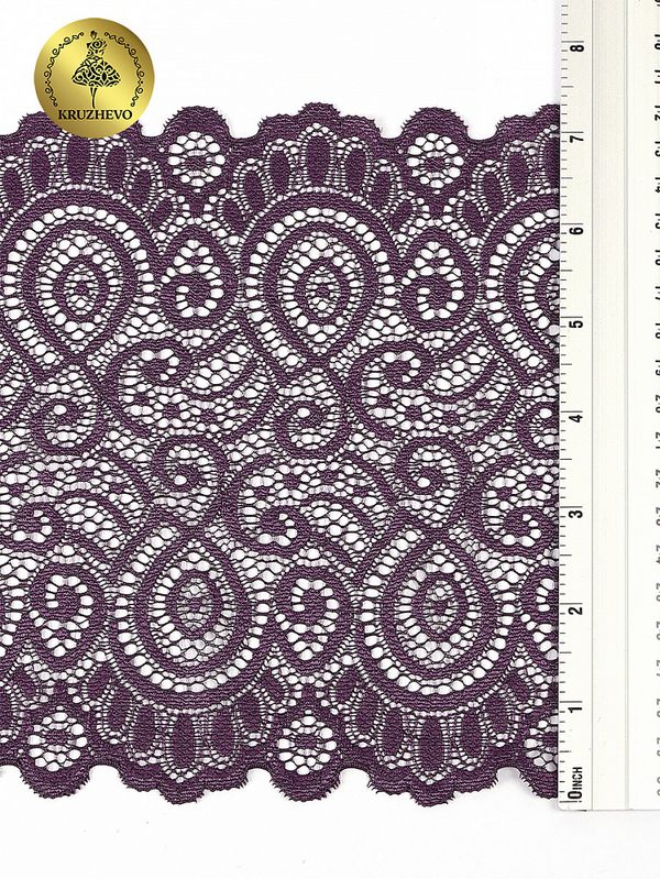 Кружево бельевое эластичное 180 мм / 25 м, 263, цв.076 сливовое вино, Kruzhevo
