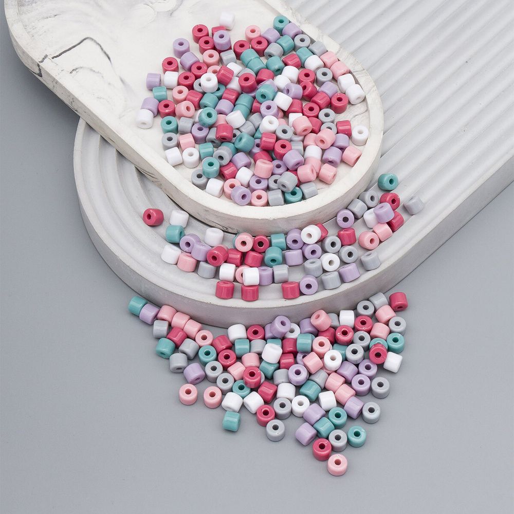 Бусины пластик 5х6 мм, 50 г, микс цвета, цилиндр, пастельный Astra&Craft, 2141