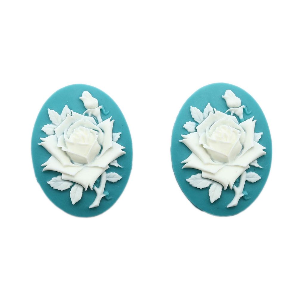 Камеи "Роза", полимер, бело-зеленый, 3х4х0,5 см, упак., 2 шт, Vintage Line