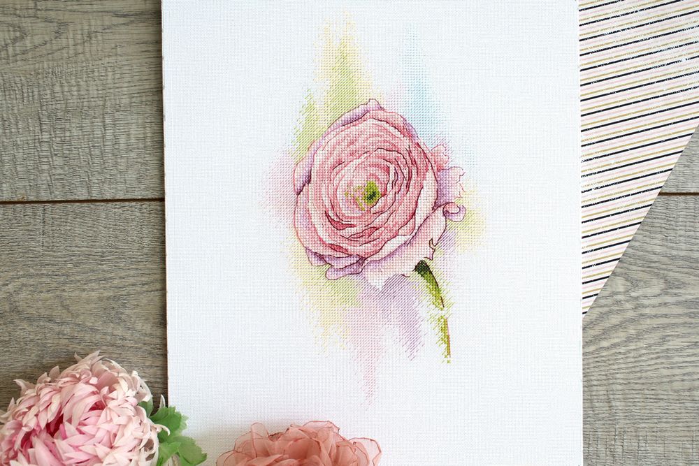 Набор для вышивания нитками МП Студия (Акварель), Нежный Ранункулюс, 16х28 см