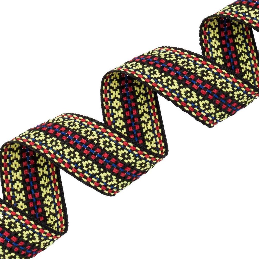 Лента (тесьма) жаккардовая 30.0 мм / 25±1 метров, х/б рис. 9871, черный/желтый/красный/синий, С3881Г17