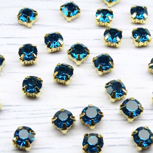 Хрустальные стразы в цапах круглые (золото) лазурный 6х6 мм, 20 шт/упак. Astra&Craft, ЗЦ005НН66