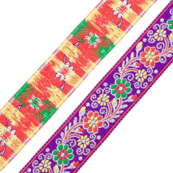 Лента (тесьма) жаккардовая 33.0 мм / 7 метров, сирень с цветами, 11823