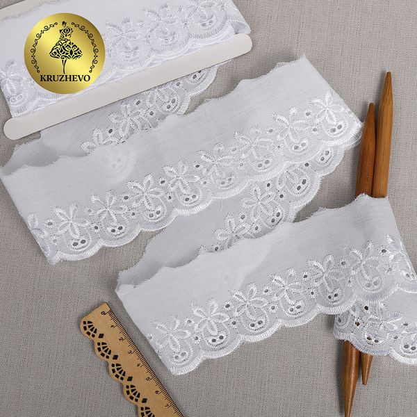 Кружево шитьё 6 см, цв.001 белый, уп.13.71м, Kruzhevo