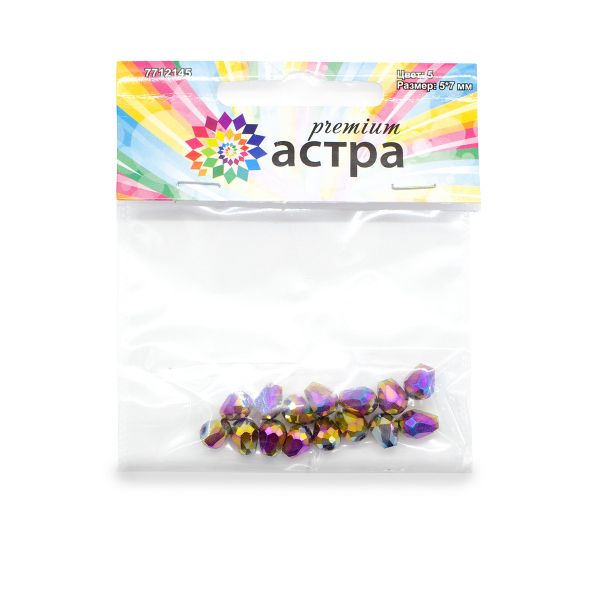 Бусины стекло 5х7 мм, 15 шт, Астра Premium, 5-радужный