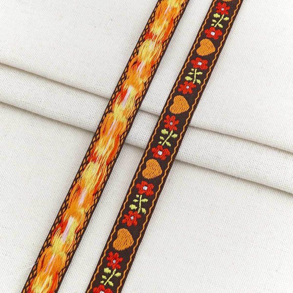 Лента (тесьма) жаккардовая 15.0 мм / 20 метров, TG-5017-15E, коричневый/оранжевый, 21114