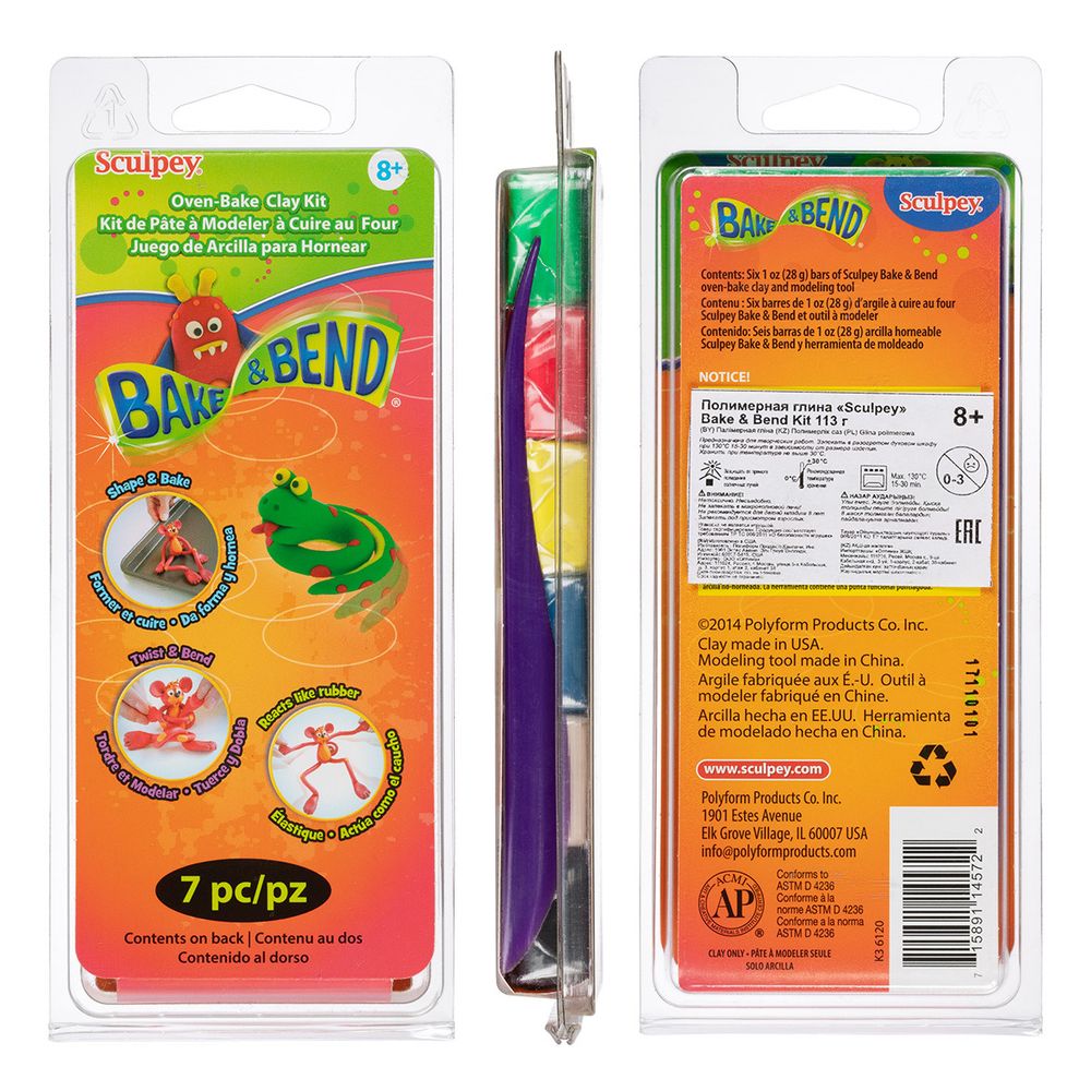 Полимерная глина 7 цв. по 113 г, Bake & Bend Kit K3 6120, Sculpey K3 6120