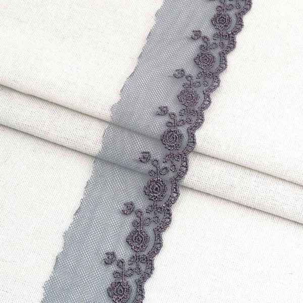 Кружево на сетке 45 мм / 12 метров, 21477 т.серый