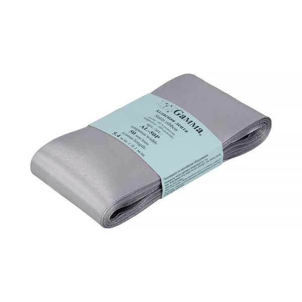 Лента атласная 1-сторонняя 50.0 мм / 5 шт по 5.4 метра, №139 серый, Gamma AL-50P