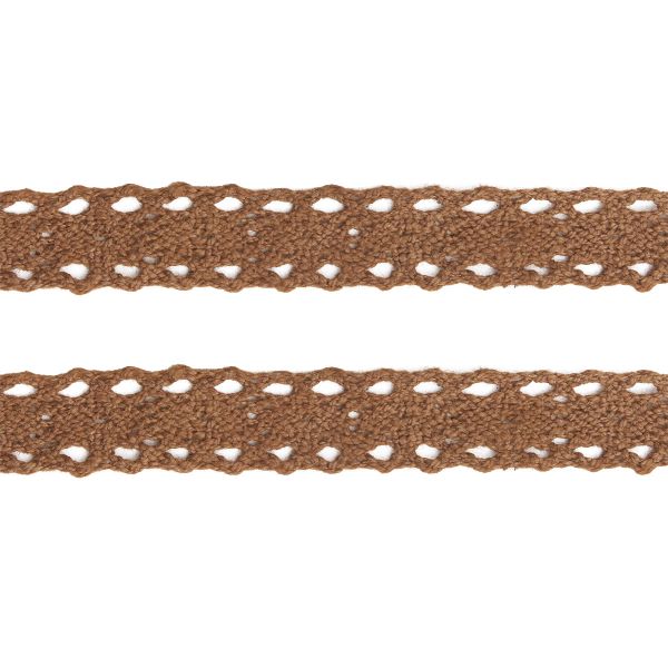 Кружево вязаное (тесьма) хлопковое 15 мм / 9.14 метров, C092 коричневый
