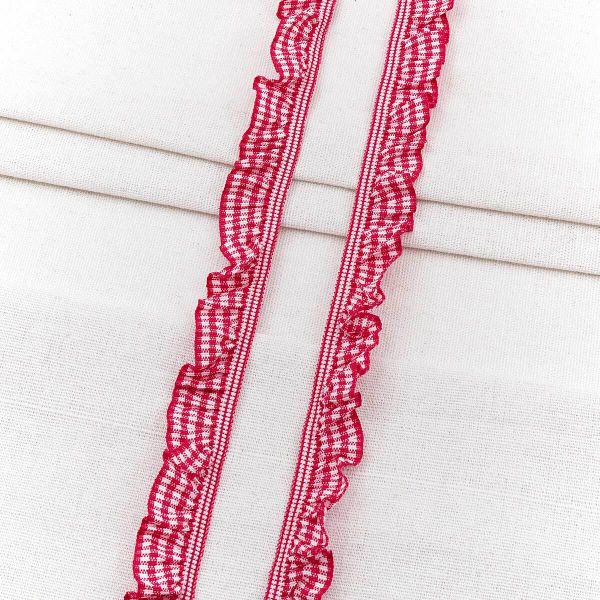 Тесьма-рюш эластичная 20 мм / 20 метров, односторонняя в клетку, п/э, цв.мал., 26064