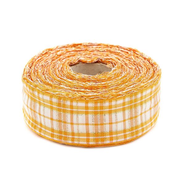 Лента Шотландка с люрексом 30 / 25м (оранж/белый), С3301Г17