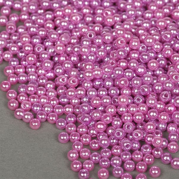 Бусины пластик (перламутр) ⌀4 мм, цв.093 т.сиреневый, уп.500г (15000 шт), Magic4Hobby