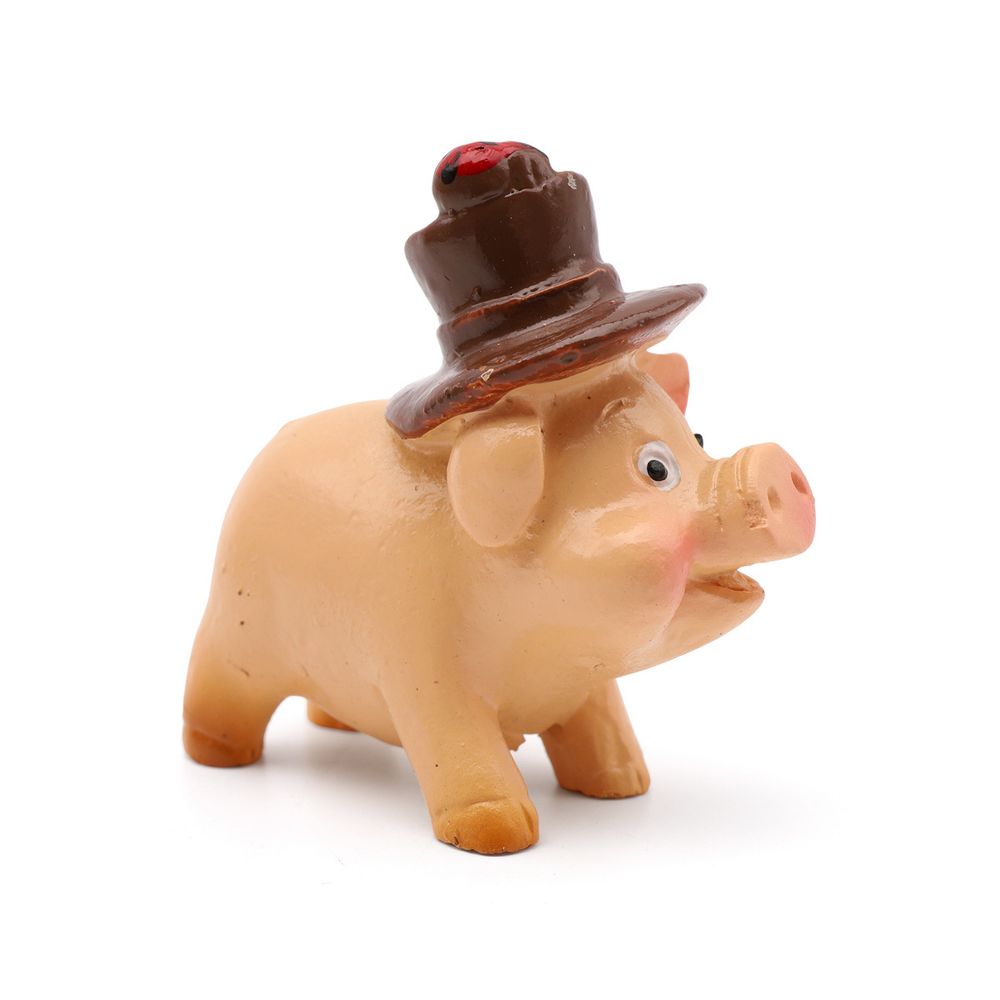 Миниатюра. Свинка в коричневой шляпе с подковой 3х1 см, AS15-02