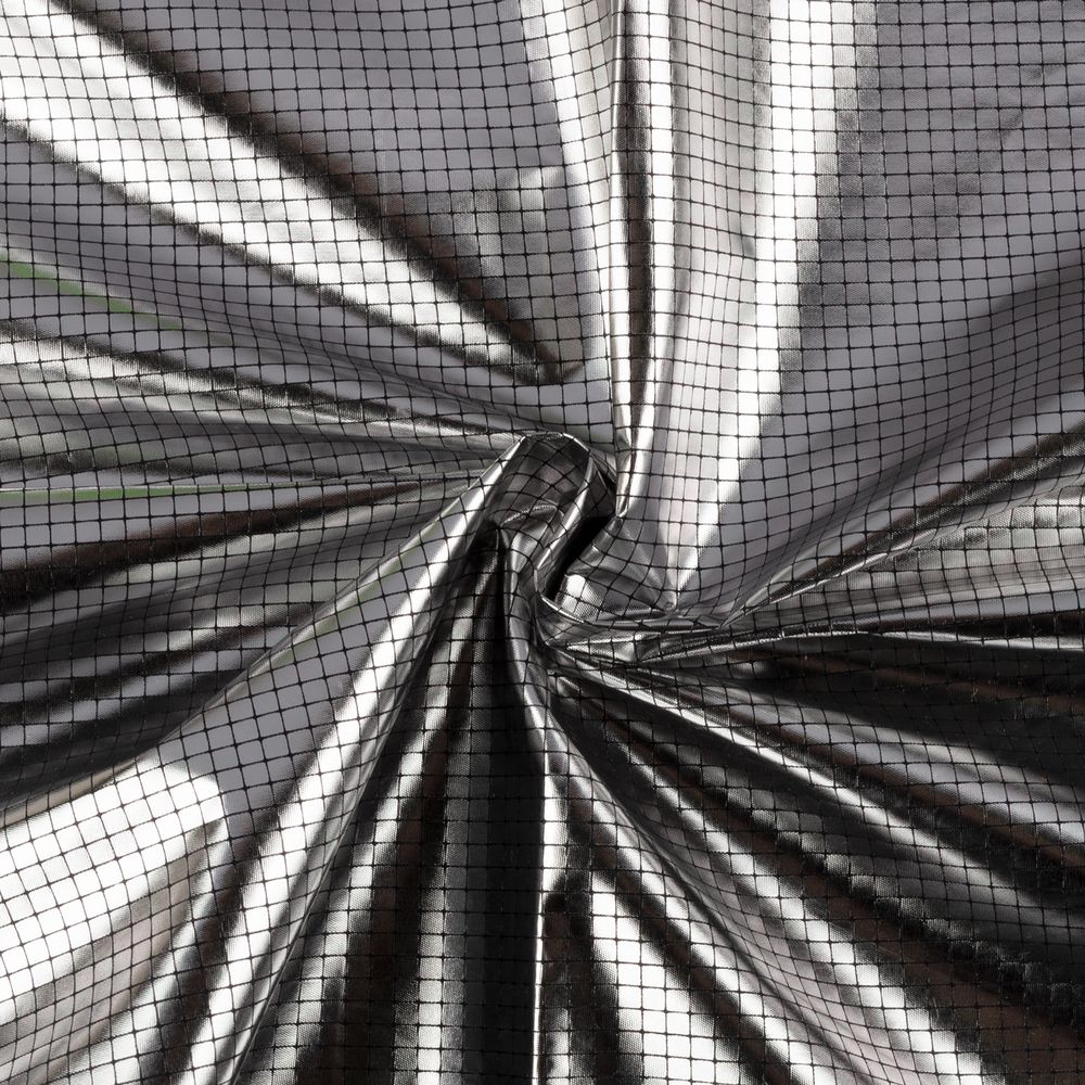 Ткань подкладочная фольгированная 65±2 г/м², 150х150±1 см, №02 черный рис. квадраты, Gamma FLTN