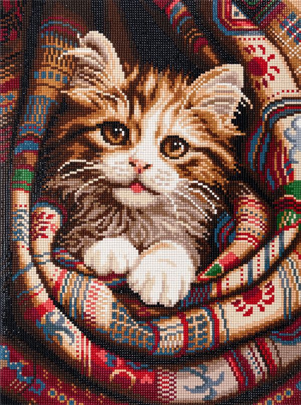 Кристальная (алмазная) мозаика Фрея ALPD-297, на подрамнике, Котенок в пледе, 30х40 см