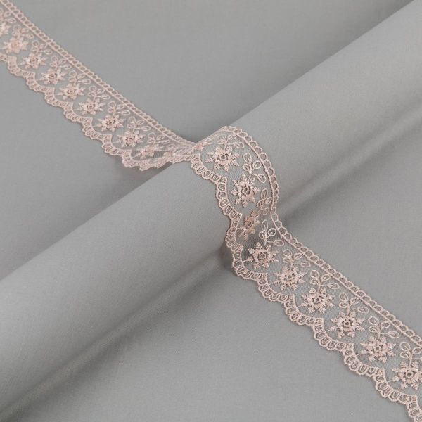 Кружево на сетке 47 мм / 9 м, пудровый, Турция, Gamma 5225