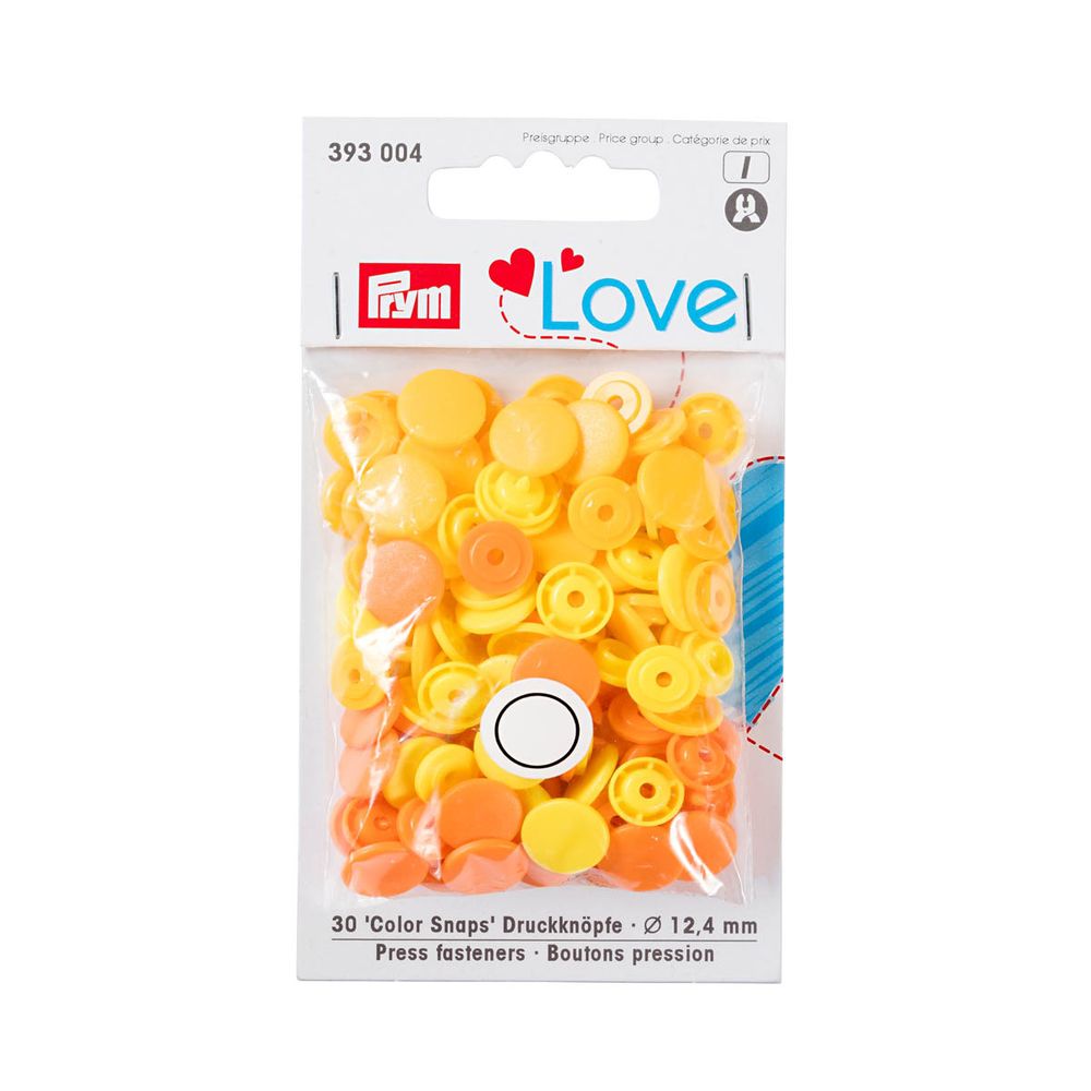 Кнопки Color Snaps, PrymLove, желтый/оранжевый цв, 12мм, 30шт, Prym