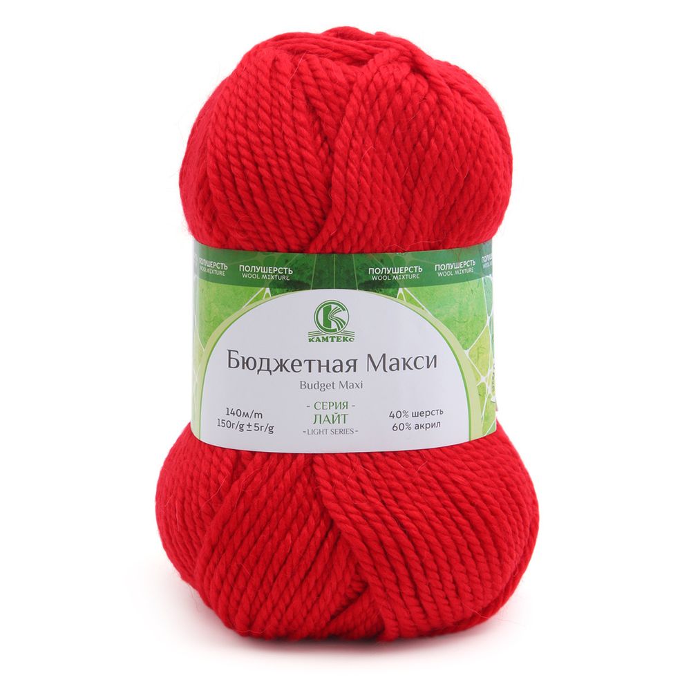 Пряжа Камтекс Бюджетная Макси / уп.4 мот. по 150 г, 140 м, 046 красный