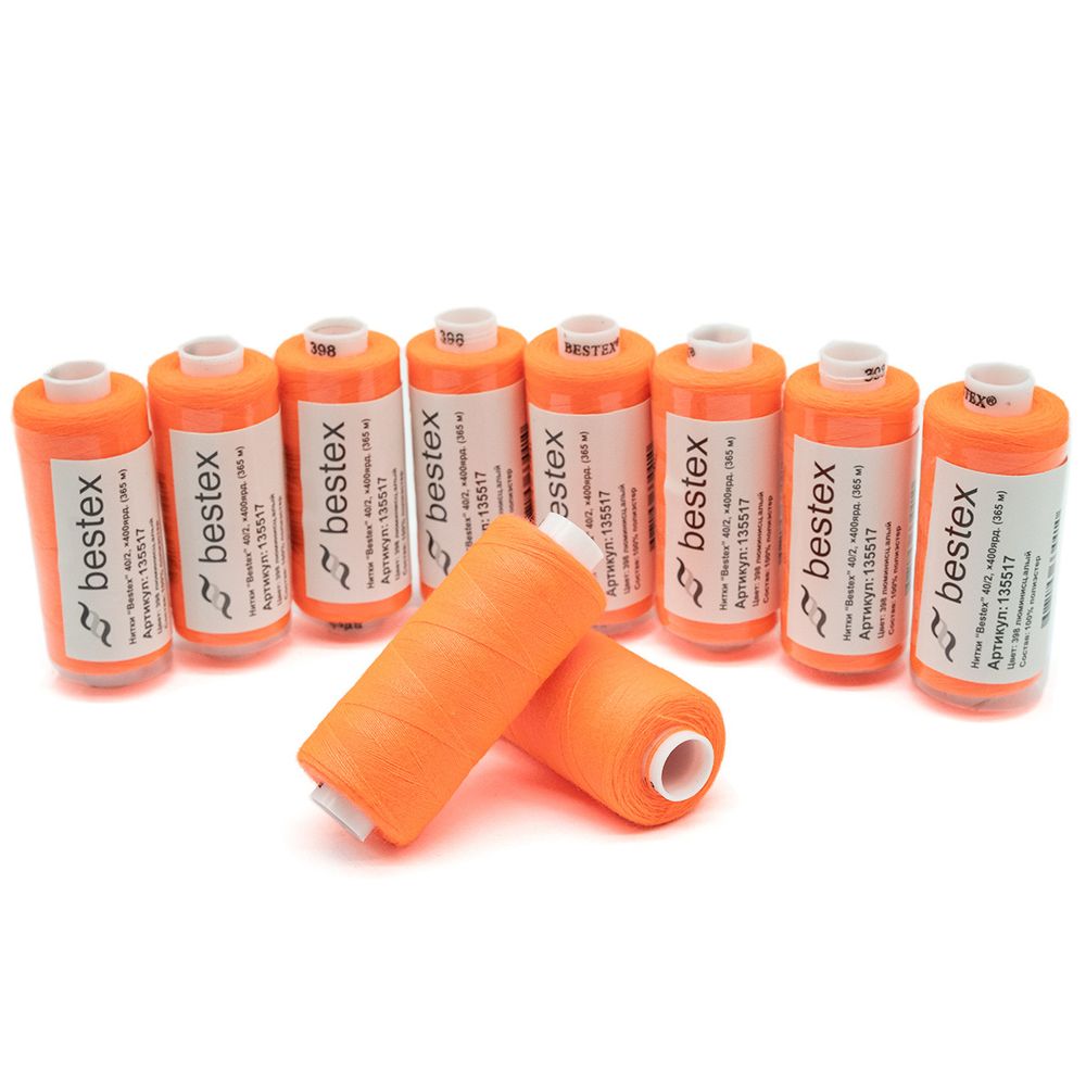 Нитки швейные бытовые Bestex 40/2, 365 м (400 ярд) / 10 кат., 398 коралловый неон