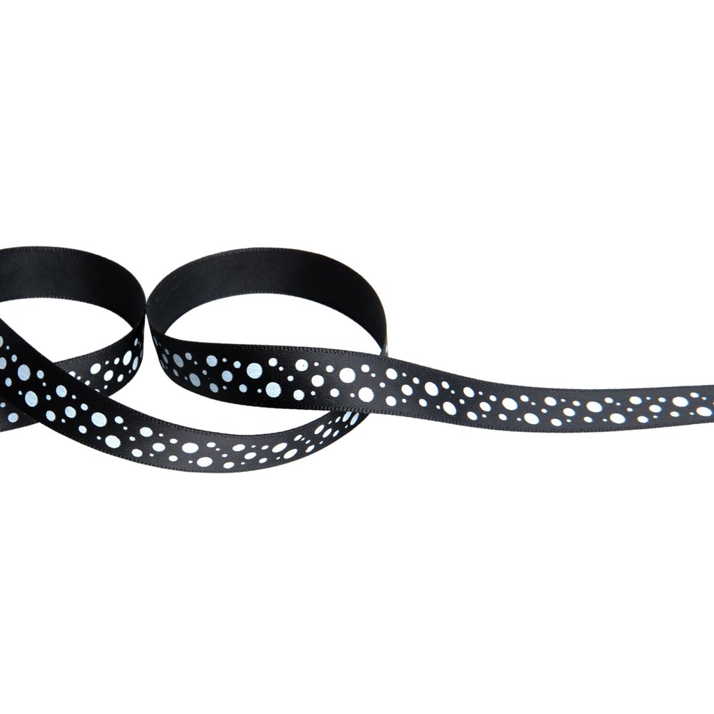 Лента атласная с рисунком 12.0 мм / 22.8 метров, R 113/001 черный/белый, Gamma ALP-121