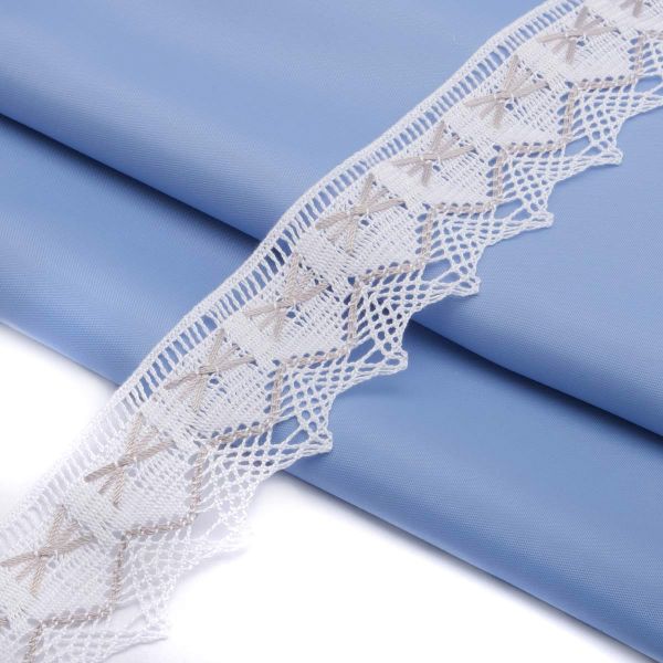 Кружево вязаное (тесьма) 37 мм / 3 метра, мерсеризованный хлопок, белый+серый