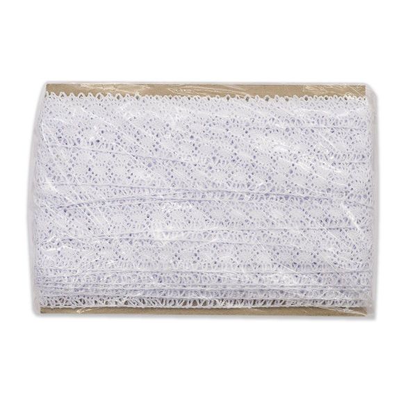 Кружево вязаное (тесьма) хлопковое 15 мм 25м одностор. (01 белый)