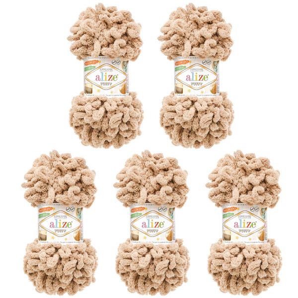 Пряжа Alize (Ализе) Puffy / уп.5 мот. по 100 г, 9м, 72 бежевая замша