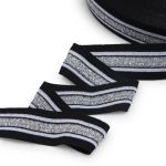 Тесьма лампасная эластичная 20.0 мм / 25 метров, черный/серебро