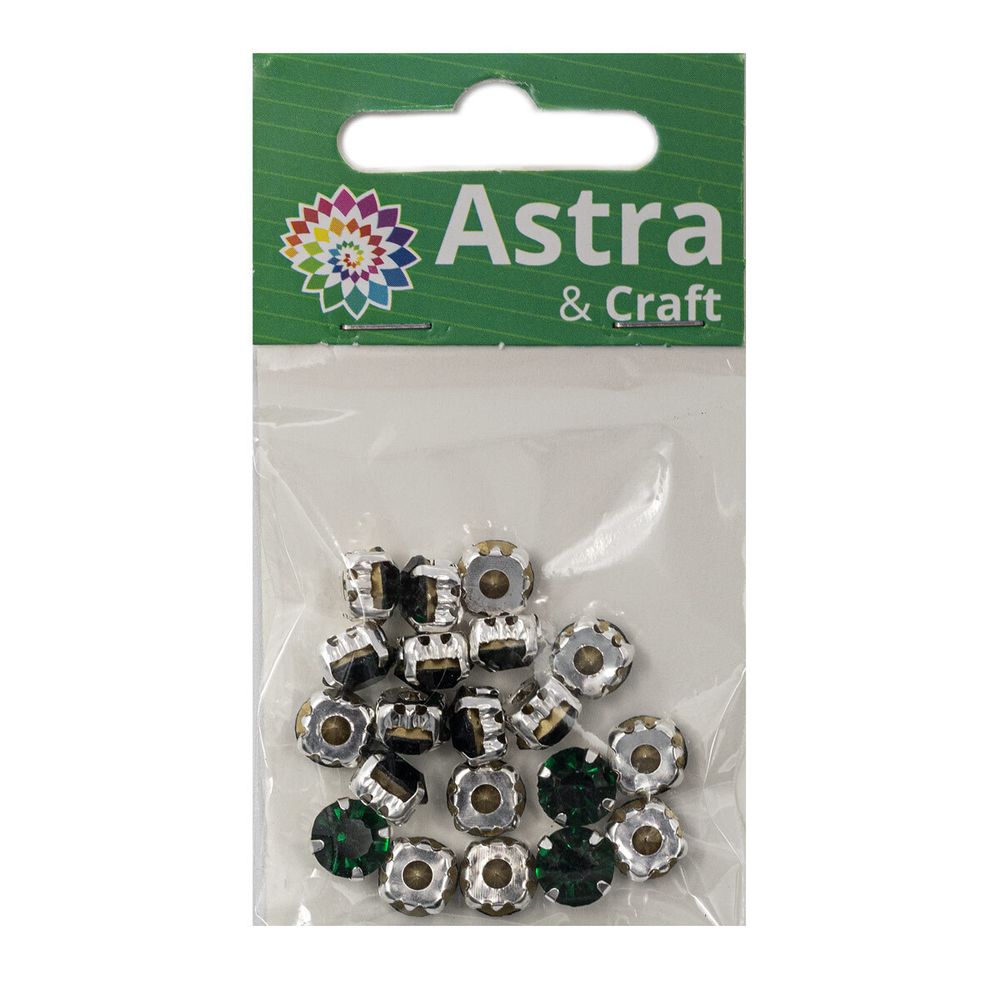 Хрустальные стразы в цапах/серебро, 8мм, 20 шт/упак, Astra&Craft (36 изумрудный), 4AR167/168