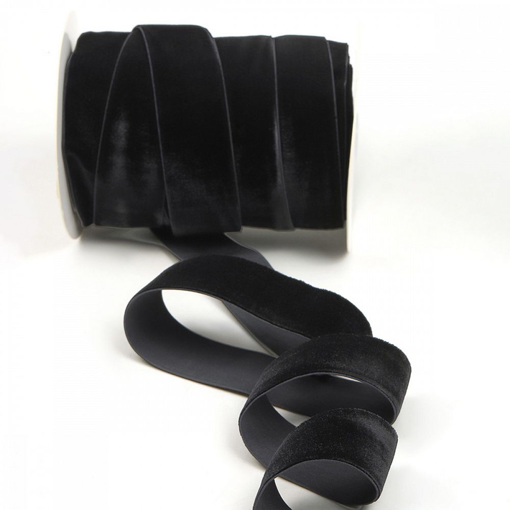 Лента бархатная (тесьма) эластичная 38.0 мм / 20±1 метров, нейлон, черный