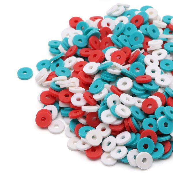 Бусины полимерная глина ⌀6 мм, плоские, 20г, Astra&Craft (B7 зеленый, белый, красный микс)